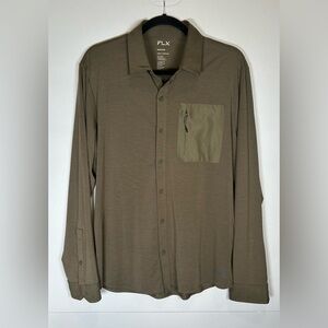 FLX Men's Casual Olive Button Down Shirt. Size Medium.